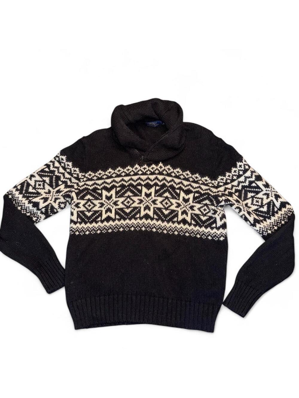 Polo Ralph Lauren men’s black white geometric sweater L cashmere angora cotton
